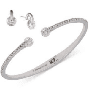 GIVENCHY Juego de 2 brazaletes tipo brazalete con piedras flotantes y cristales de colores