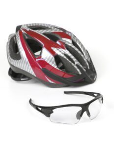 casco de bicicletas y gafas de protección